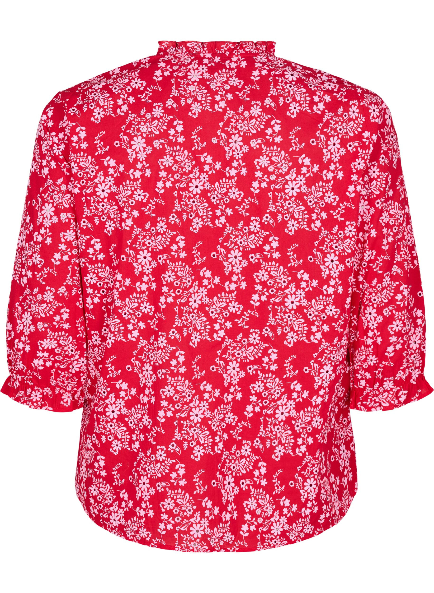 Zizzi Katoenen blouse met bloemenprint, Rood, Packshot image number 1