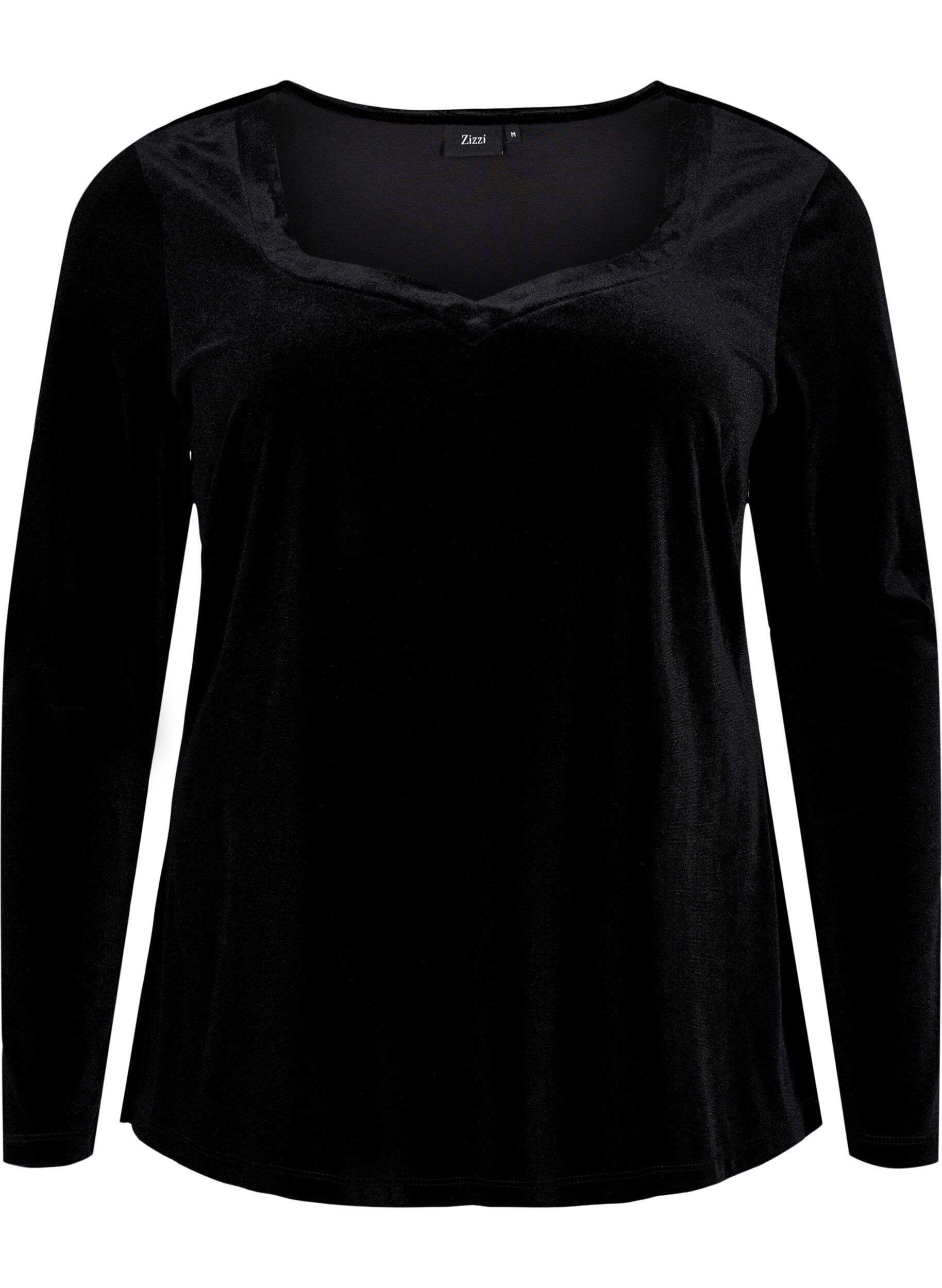 Zizzi Velours blouse met lange mouwen, Black, Packshot image number 0