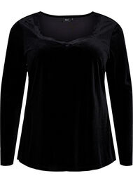 Velours blouse met lange mouwen, Black