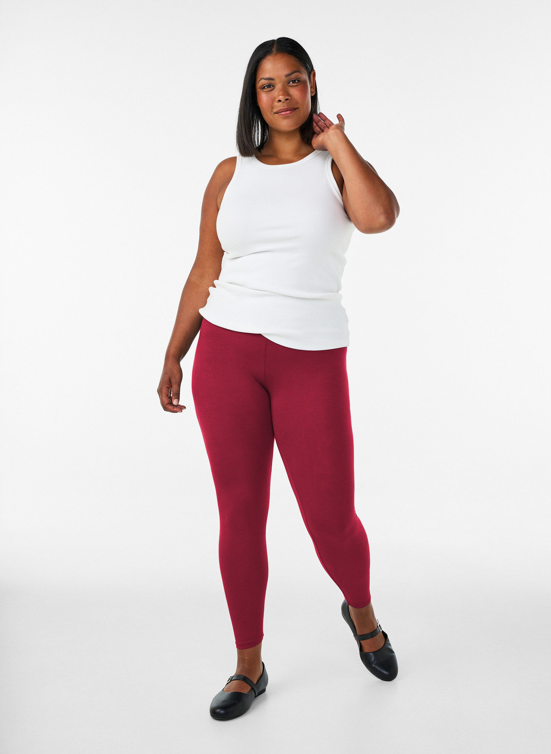 ZizziBasic legging in viscose, Rood, Model image number 1