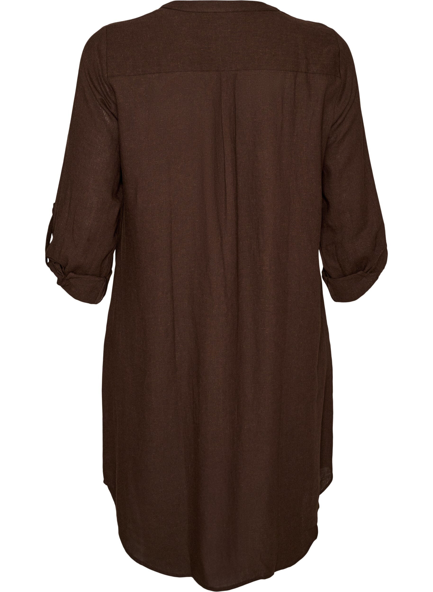 ZizziLang shirt in linnen en viscose, Bruin, Packshot image number 1