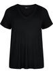 Geribd viscose t-shirt met v-hals, Black, Packshot image number 0