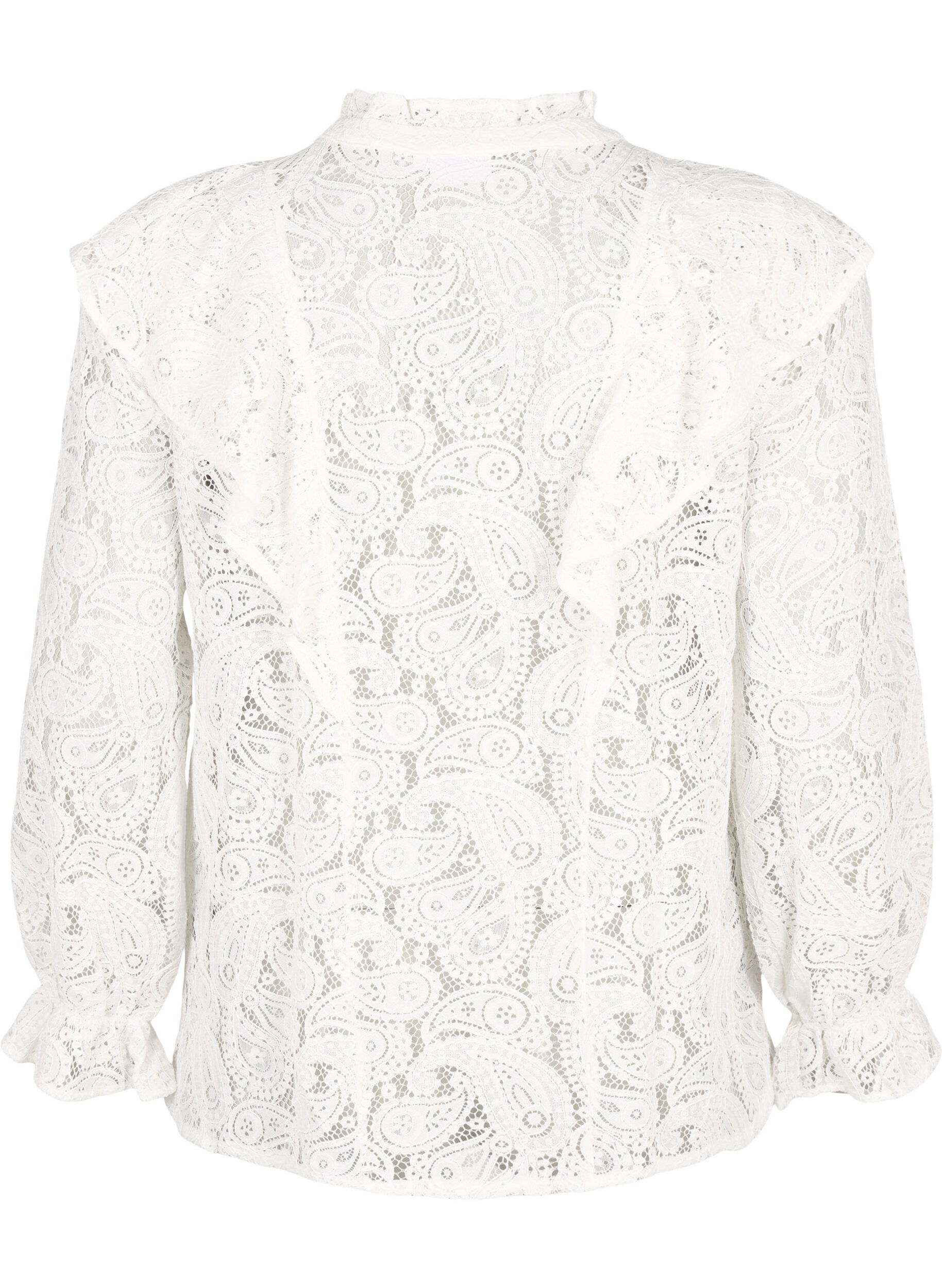 Zizzi Kanten overhemd-blouse met ruches, Snow White, Packshot image number 1