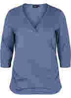 Katoenen blouse met 3/4 mouwen en wikkel, Vintage Indigo