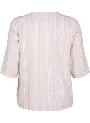 Gestreepte blouse in een mix van linnen en viscose, Beige White Stripe, Packshot image number 1