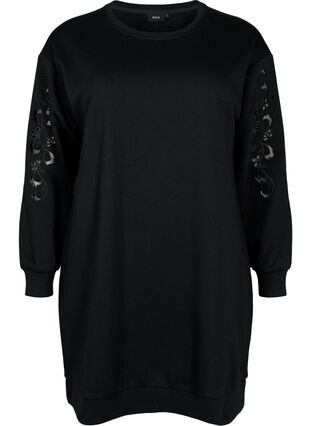 Sweater-jurk met geborduurde details, Black, Packshot image number 0