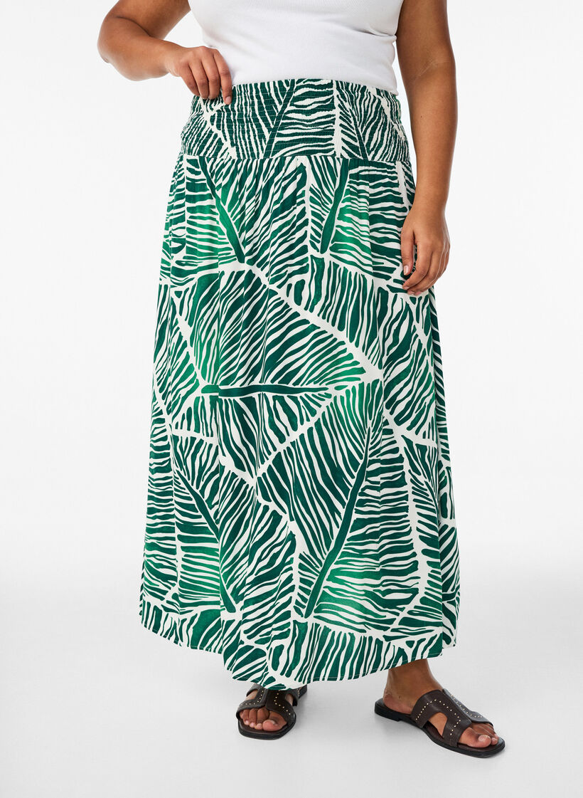 Viscose maxi-rok met smock, Groen, Model image number 2