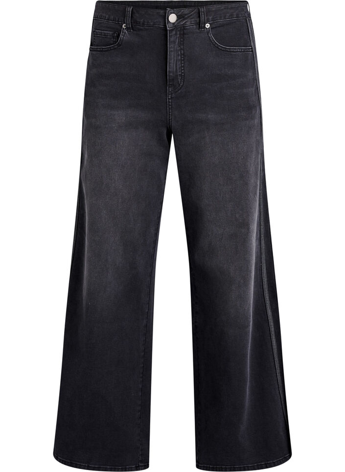 Wide fit jeans met verticale denimdetails, Grijs, Packshot image number 0