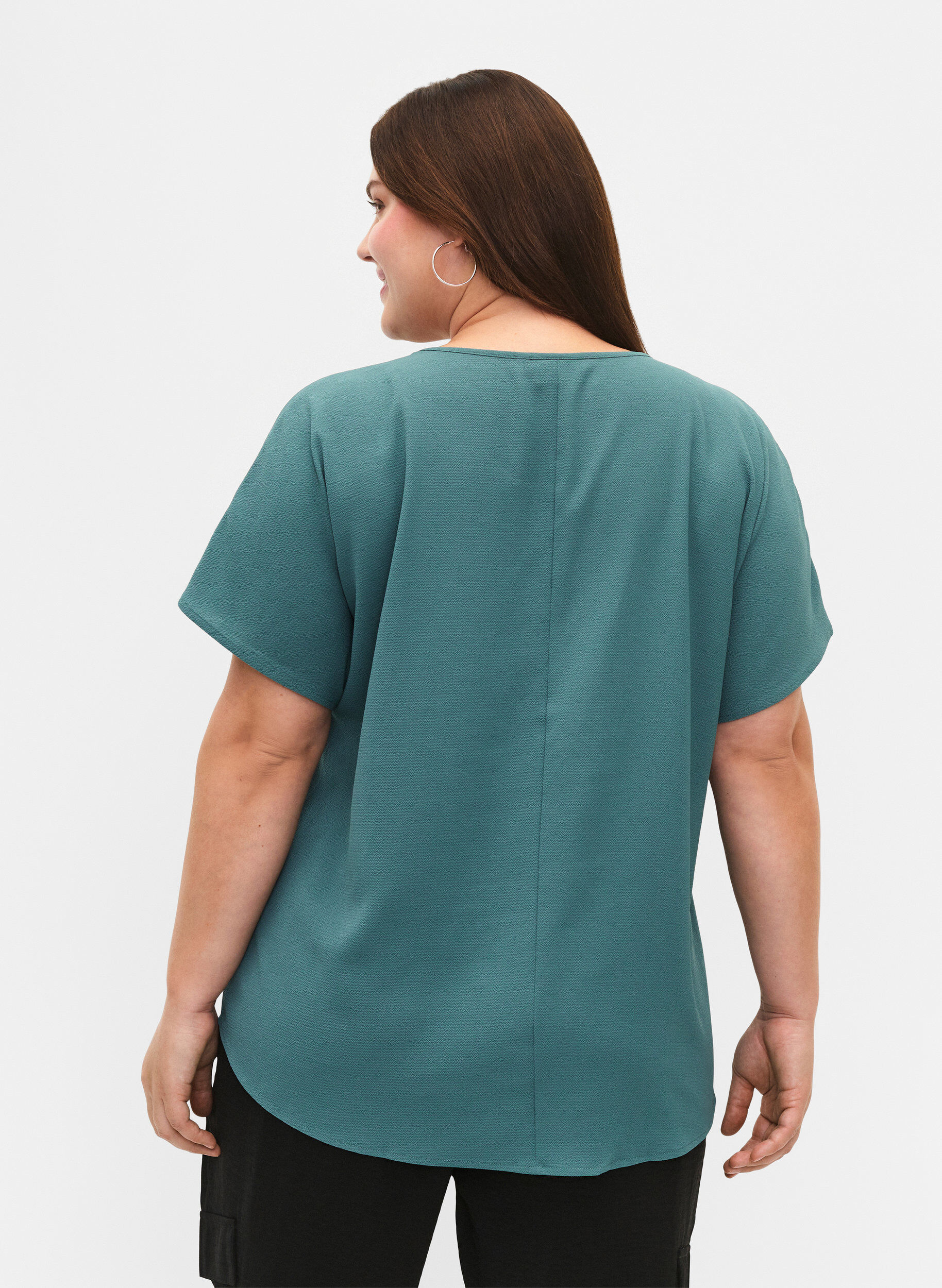 Zizzi Blouse met korte mouwen en een ronde halslijn, Groen, Model image number 2