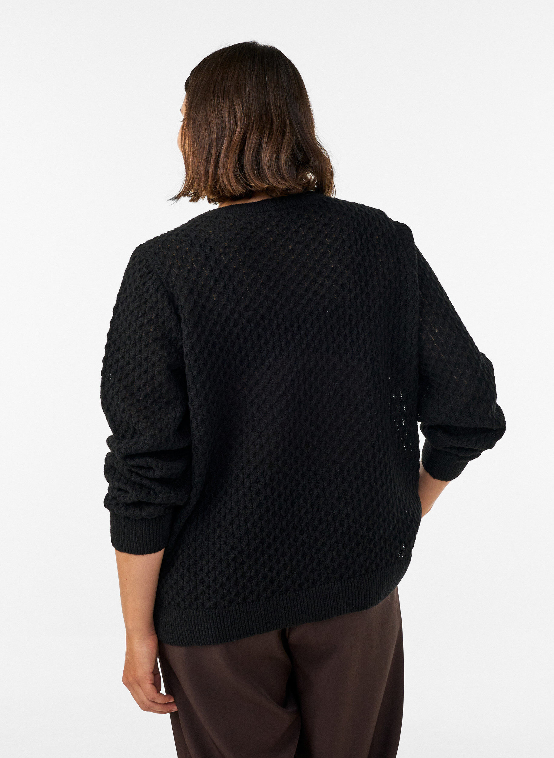ZizziGebreide blouse met een opengewerkt structuurpatroon, Zwart, Model image number 2