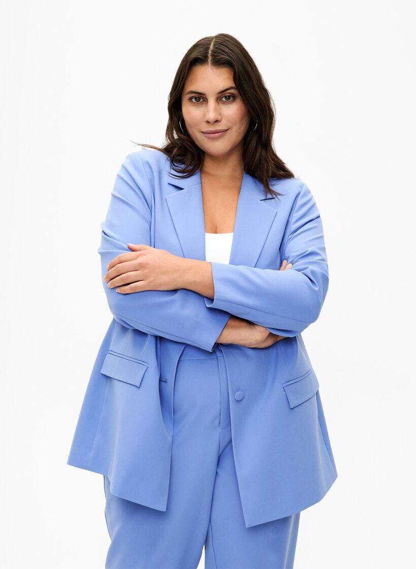 Klassieke blazer met knoopsluiting, Wedgewood, Model image number 0