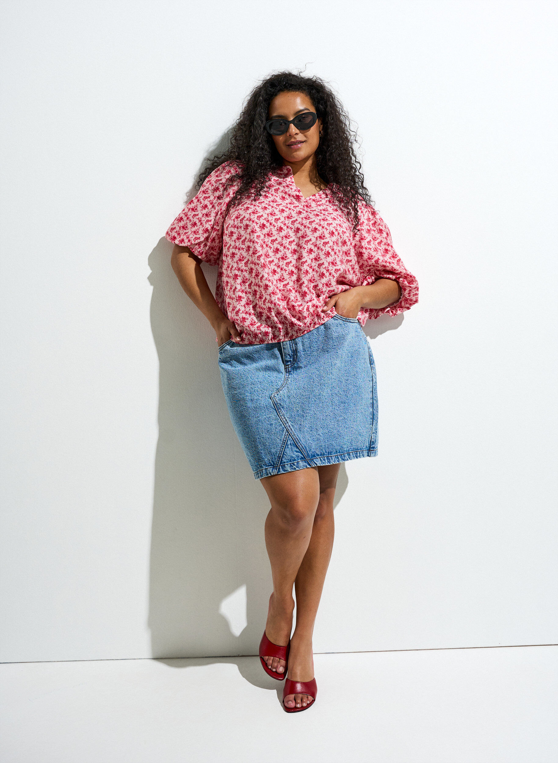 ZizziViscose blouse met ballonmouwen en bloemenpatroon, Rood, Image image number 0