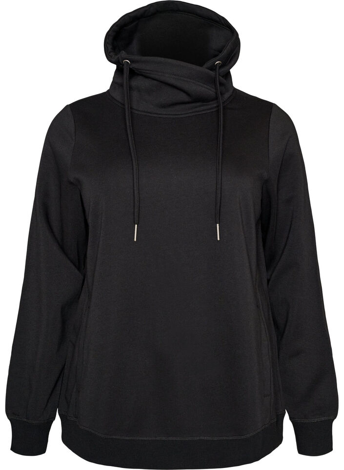 Sweatshirt met hoge kraag en zakken, Zwart, Packshot image number 0