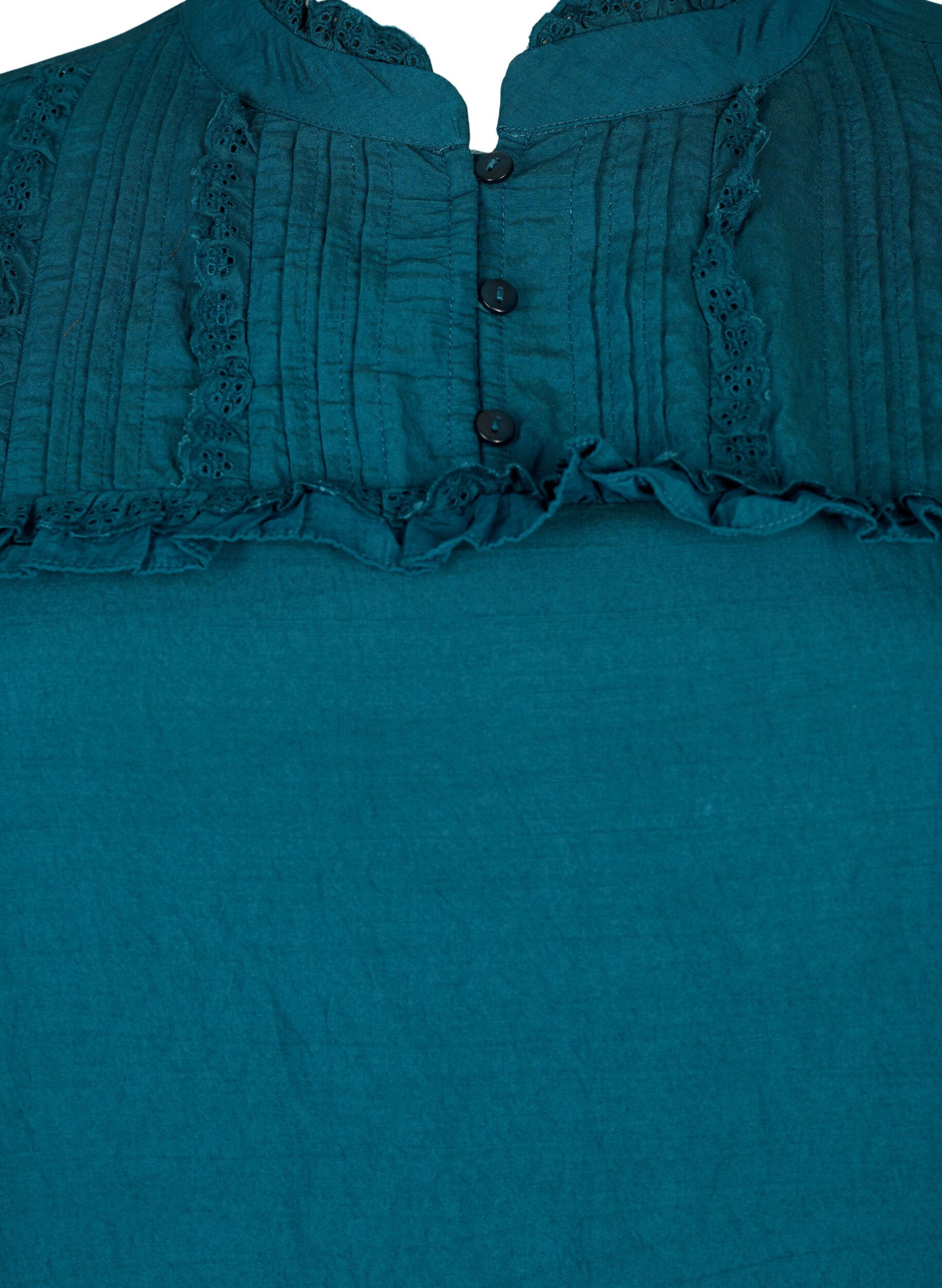 Zizzi Viscose jurk met Engels borduurwerk en ruches, Reflecting Pond, Packshot image number 2