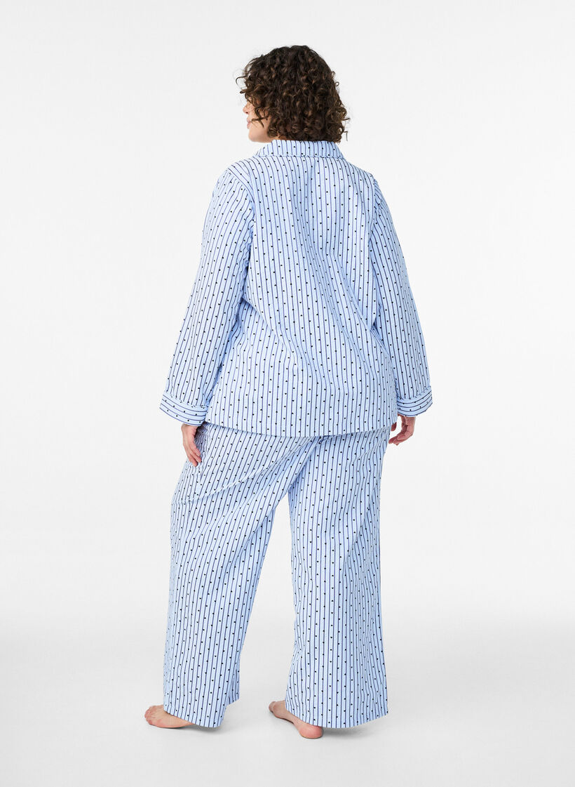 Losse seersucker-pyjamabroek met hoge taille, Blauw, Model image number 1