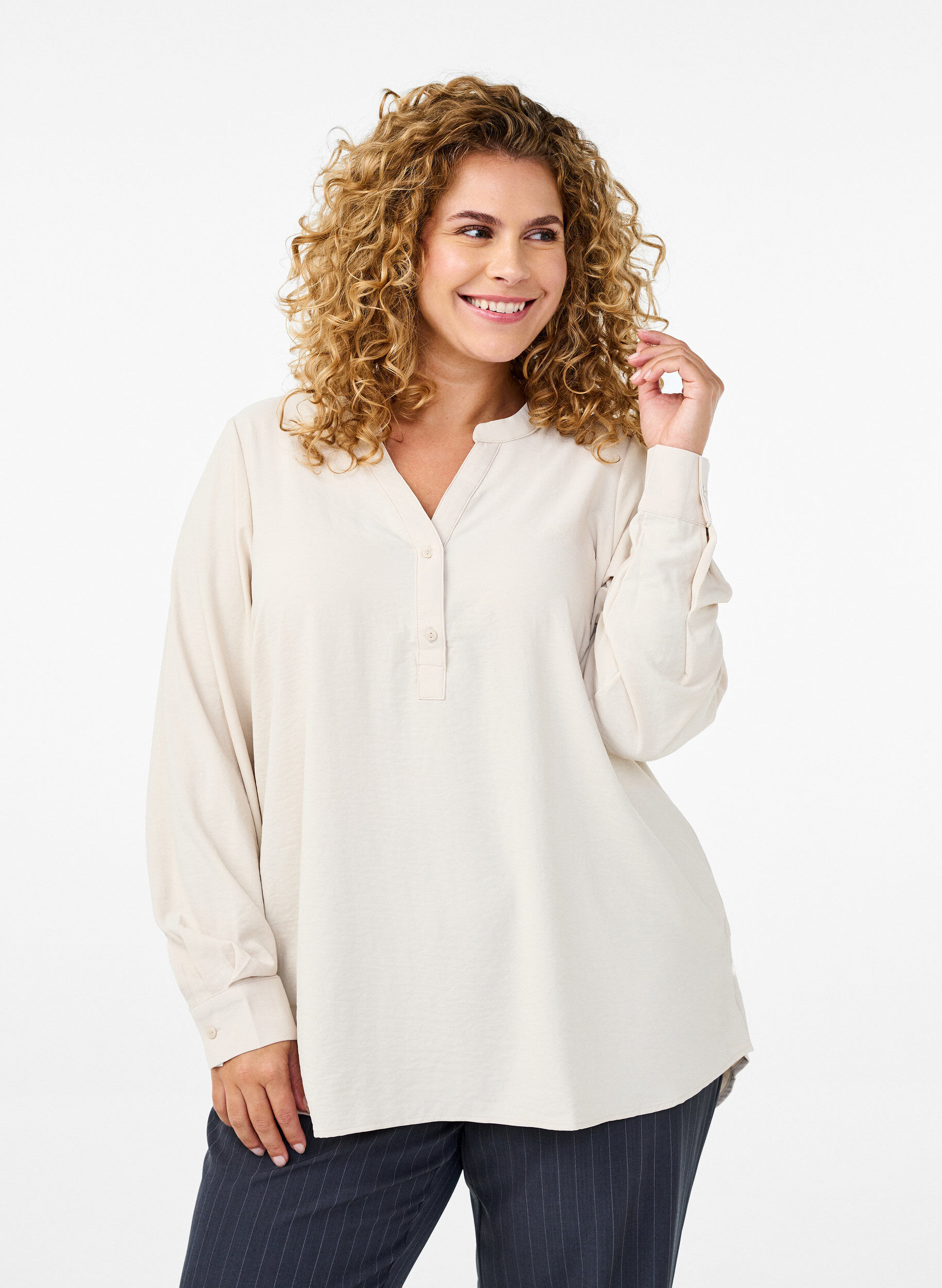 Zizzi FLASH - Blouse met lange mouwen, Beige, Model image number 0