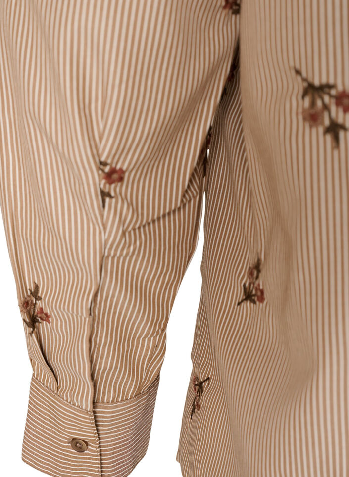 Gestreept shirt met geborduurde bloemen, Bruin, Packshot