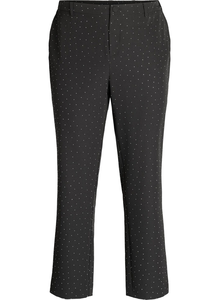 Broek met rhinestones en een hoge taille, Zwart, Packshot image number 0