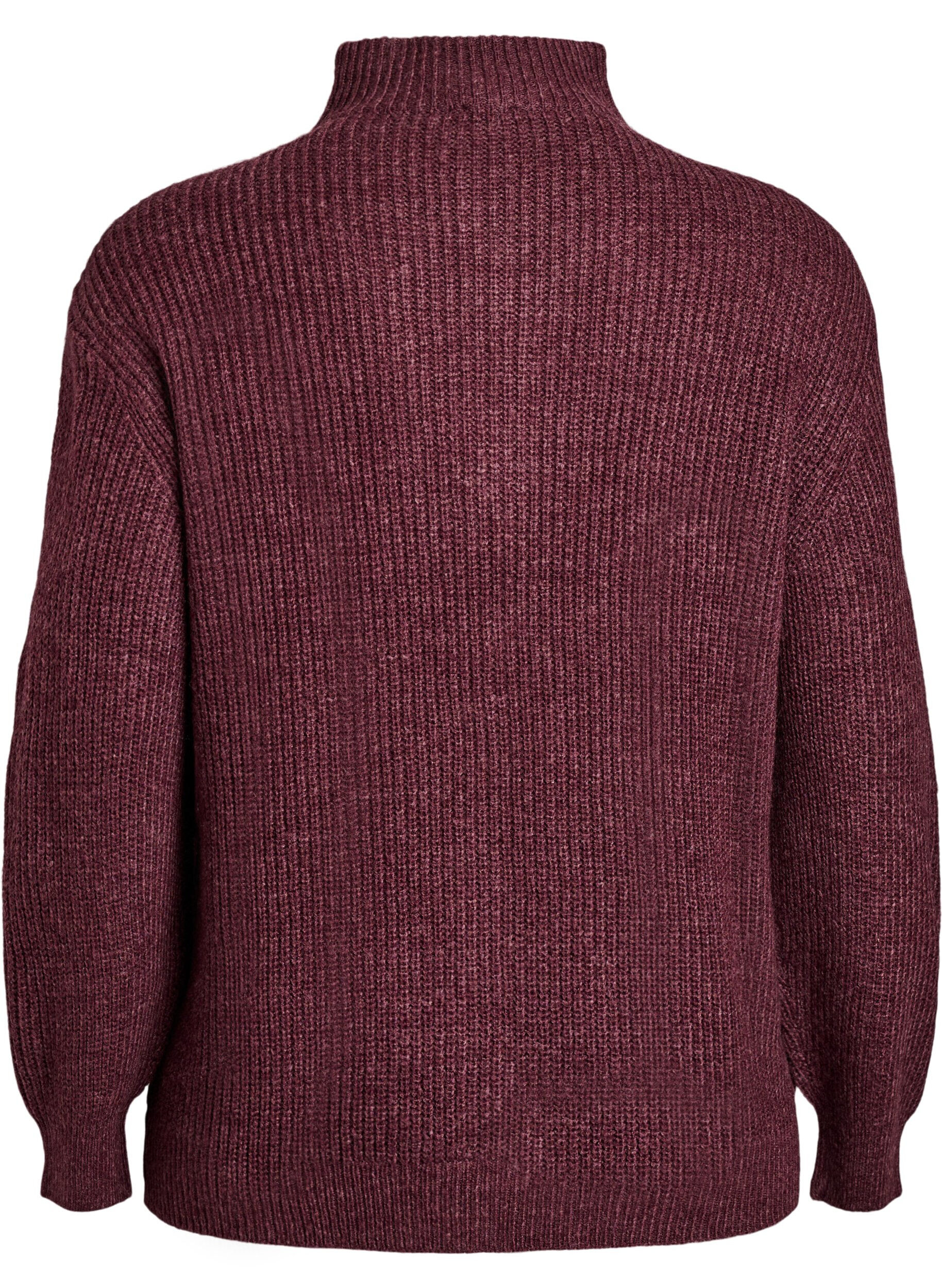 ZizziGebreide trui met hoge hals en rits, Rood, Packshot image number 1