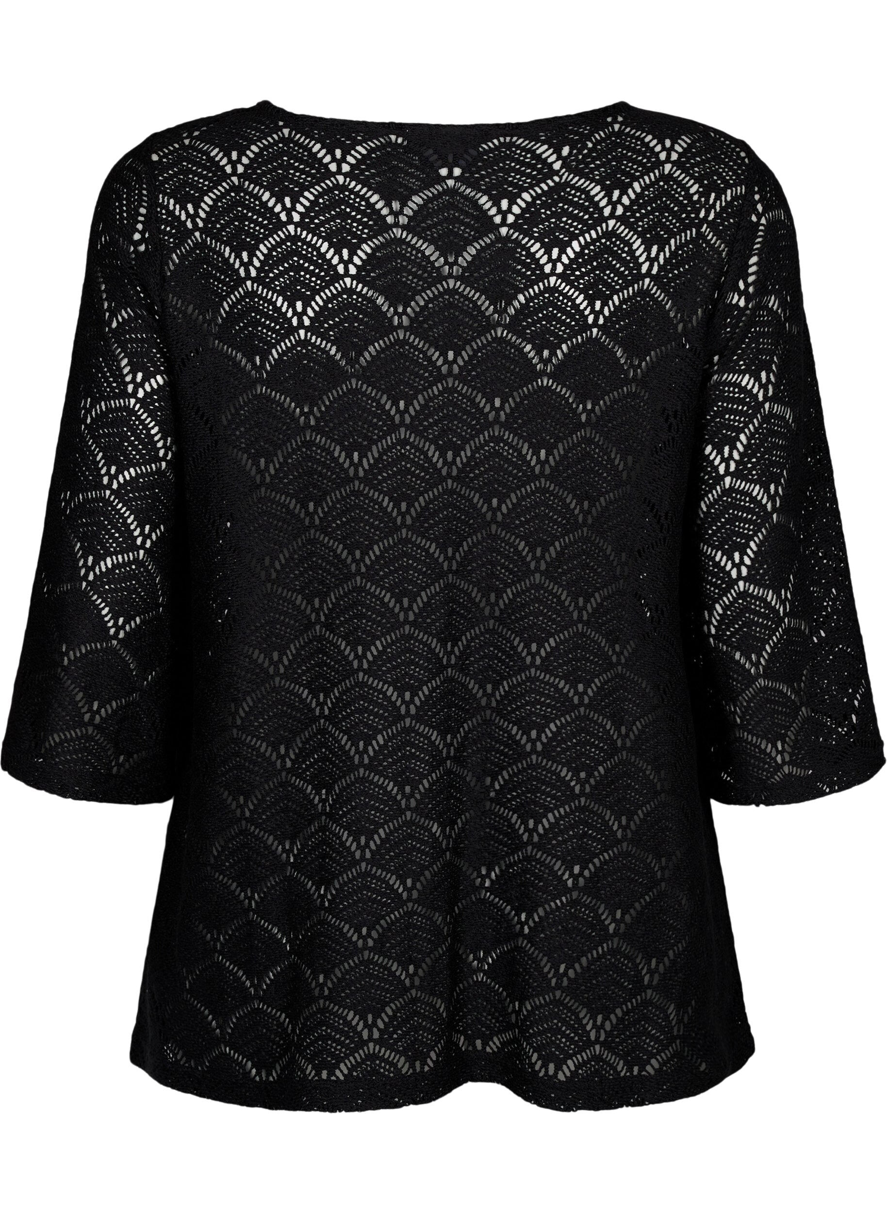 Zizzi Crochet Blouse met 3/4 mouw, Black, Packshot image number 1