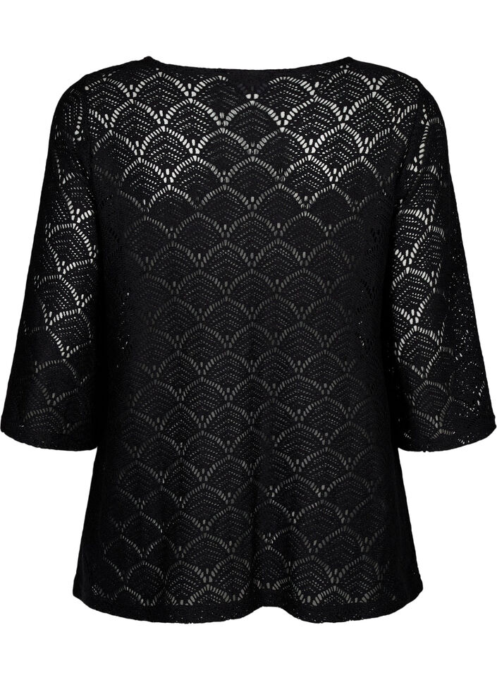 Crochet Blouse met 3/4 mouw, Black, Packshot image number 1