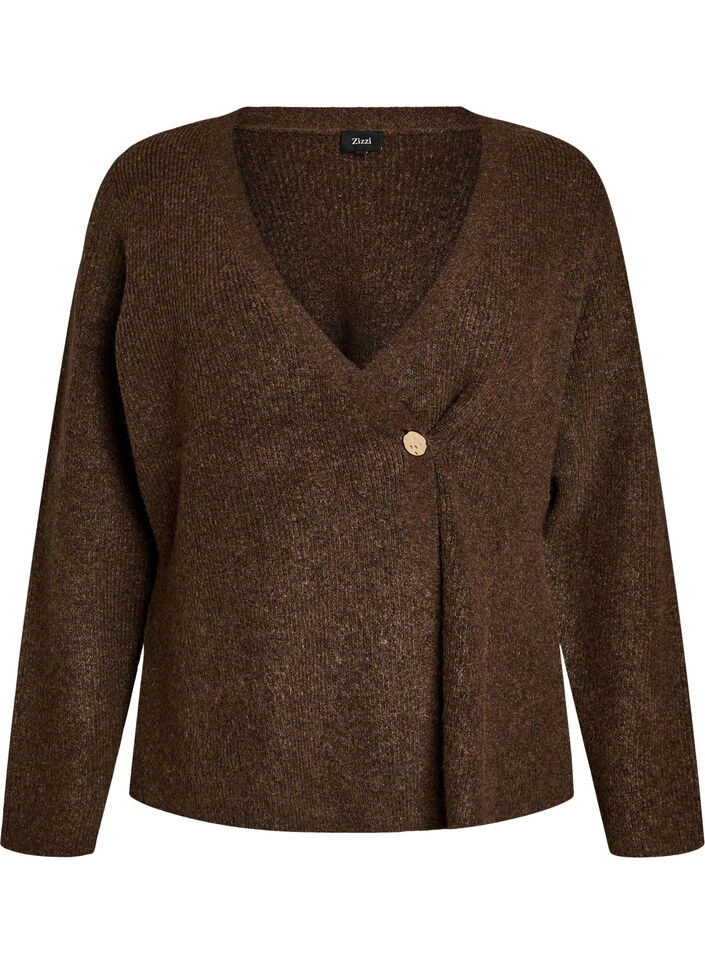 Gebreid vest met asymmetrische sluiting, Bruin, Packshot image number 0