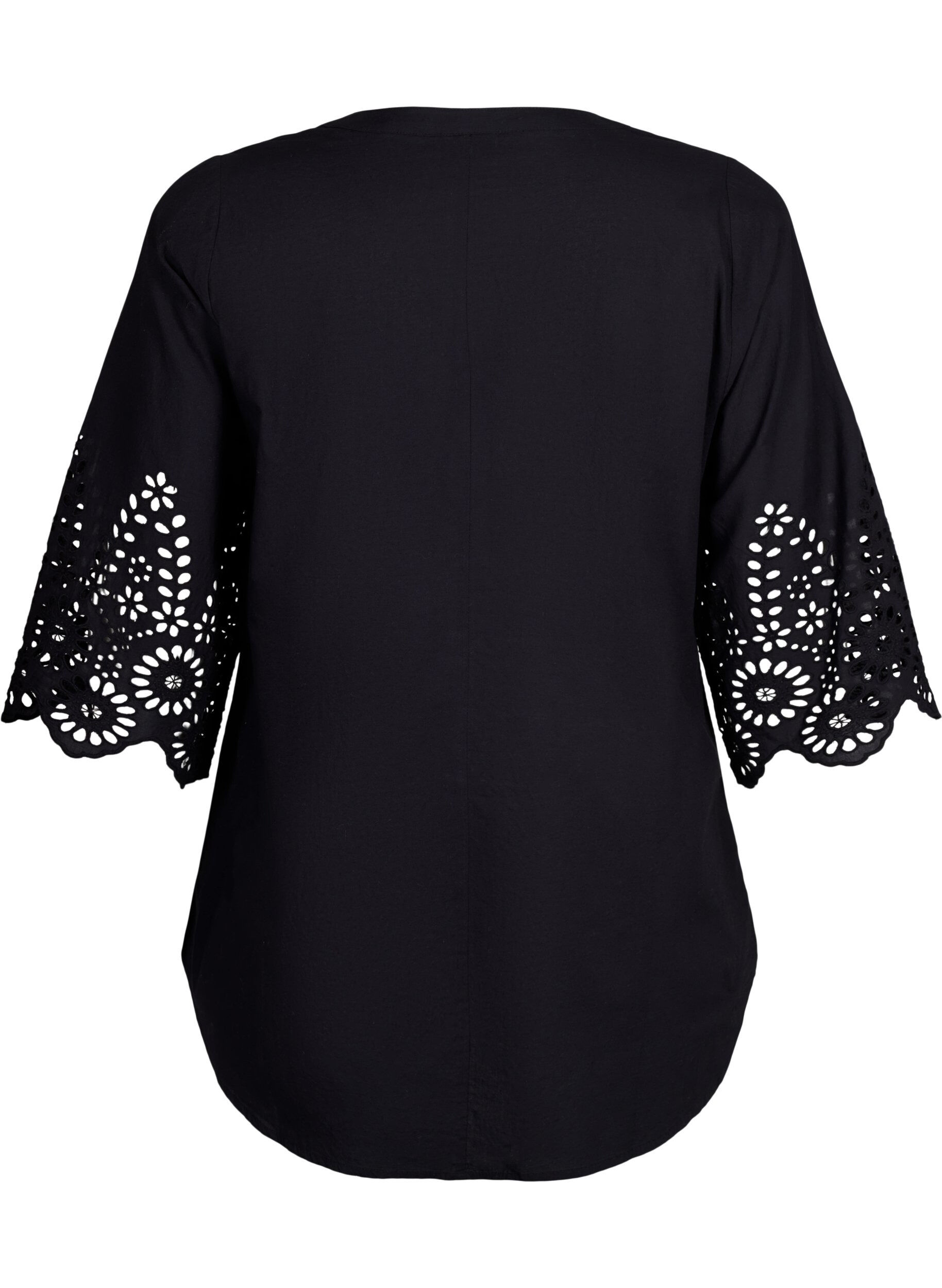 Zizzi Shirt blouse met broderie anglaise en 3/4-mouwen, Black, Packshot image number 1
