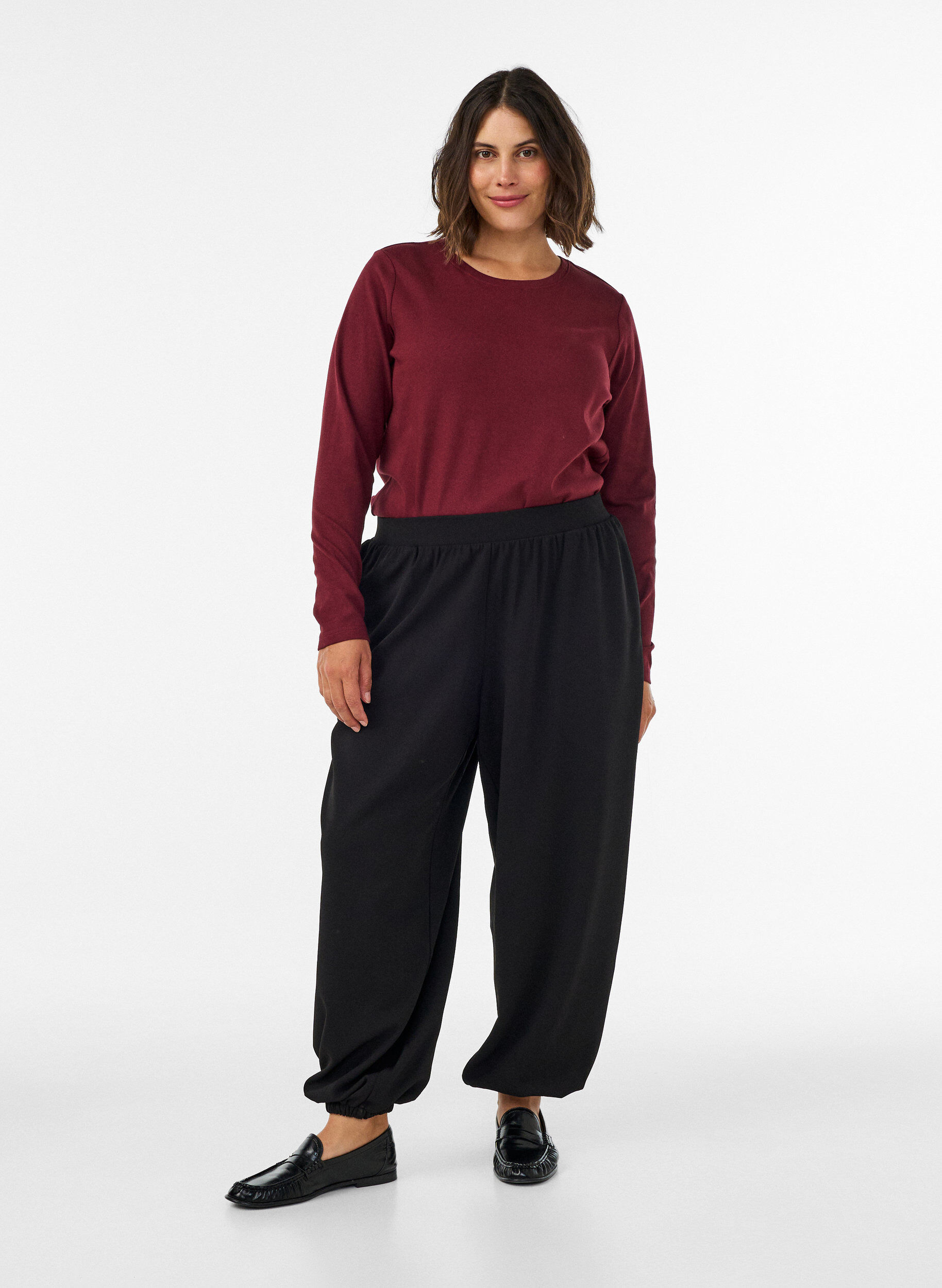 ZizziJersey ballonbroek met hoge taille, Zwart, Model image number 0