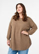 Lange gebreide blouse met balknopen, Bruin, Model image number 0