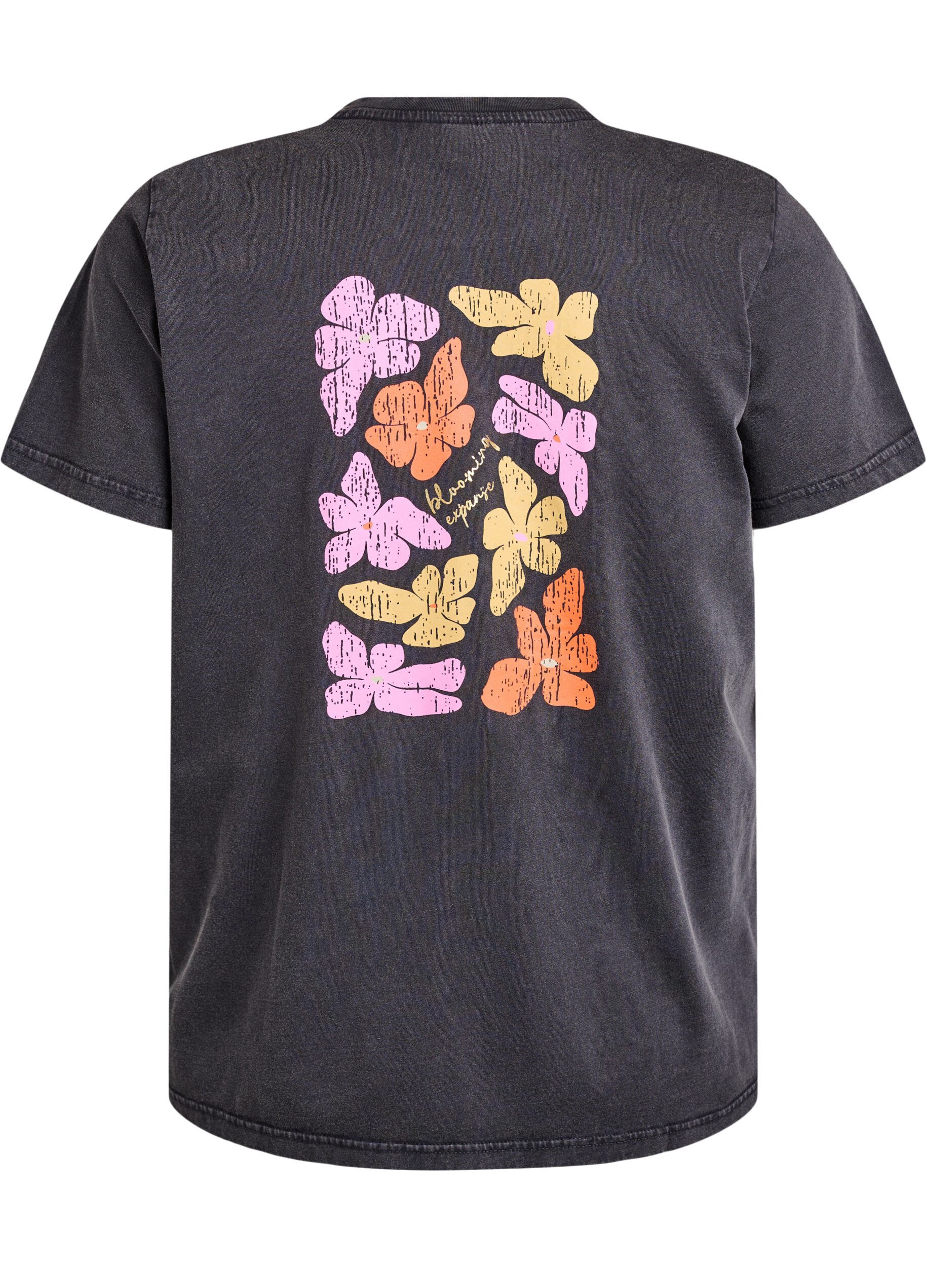 Zizzi T-shirt in biologisch katoen met een coole print, Grijs, Packshot image number 1