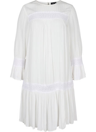 Viscose jurk met kanten details, Off White, Packshot image number 0