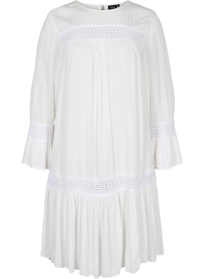 Viscose jurk met kanten details, Off White, Packshot image number 0