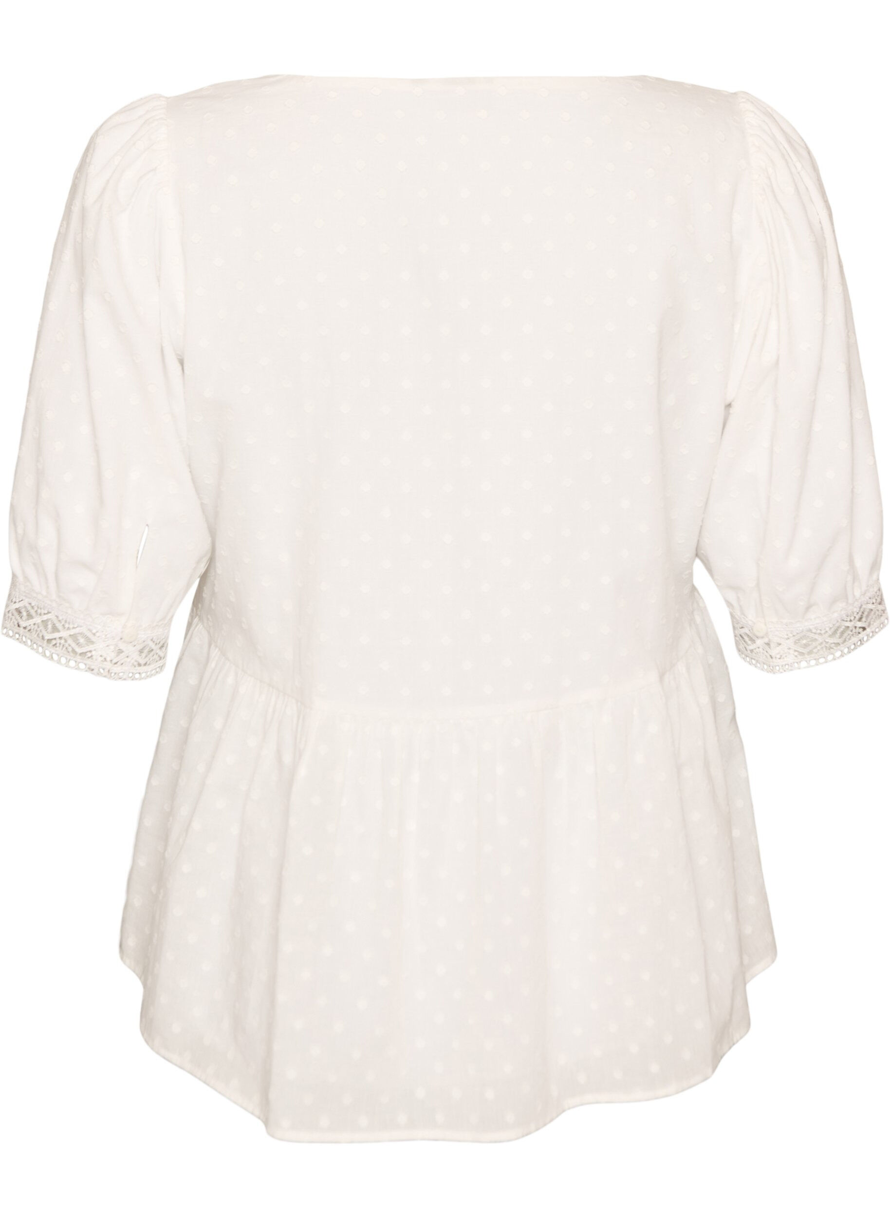 Zizzi Blouse van gestructureerd katoen met crochet details, Wit, Packshot image number 1