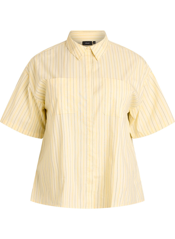 Gestreepte blouse in een los pasvorm, Geel, Packshot image number 0
