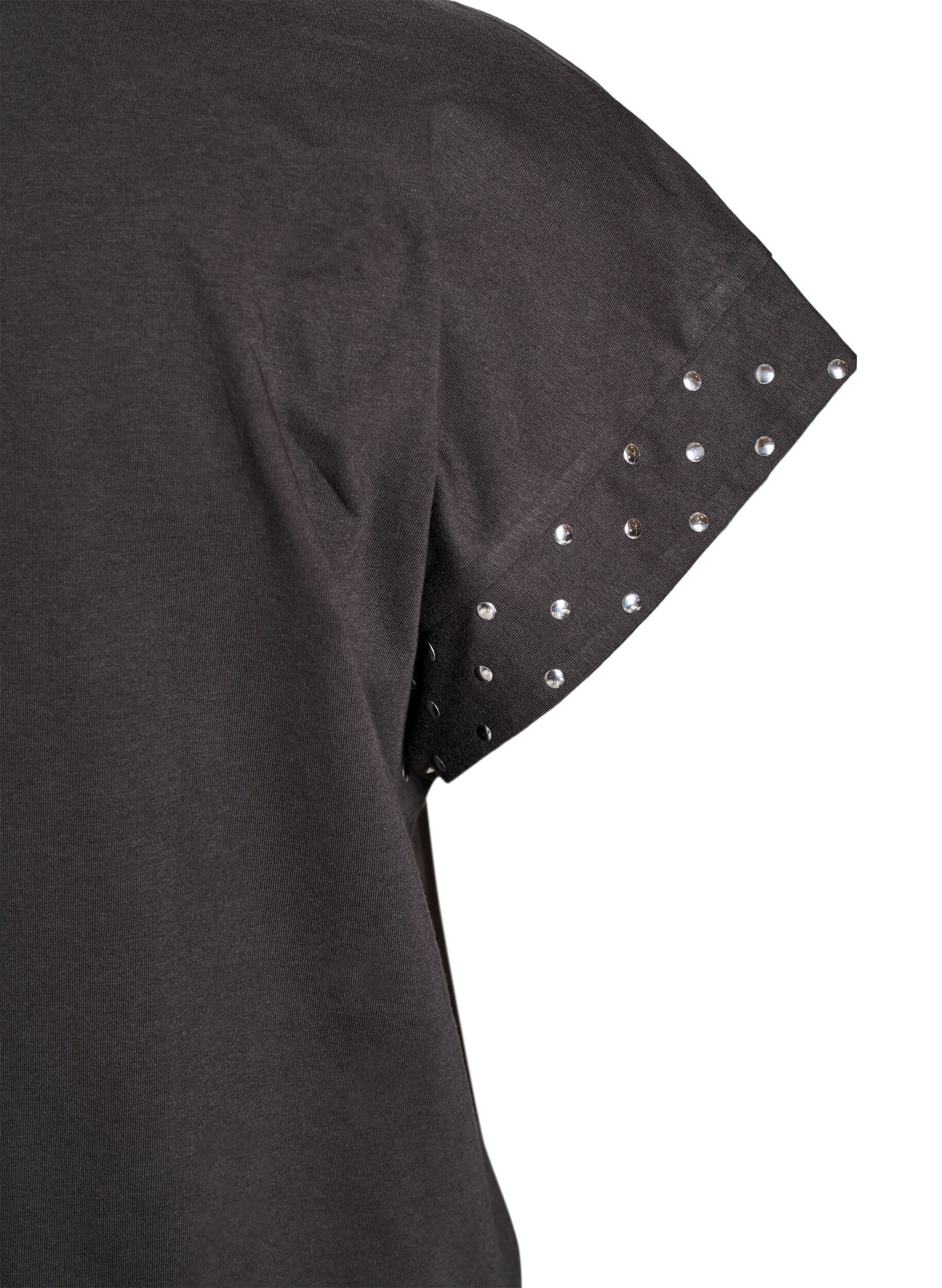Zizzi T-shirt van biologisch katoen met studs, Grijs, Packshot image number 3