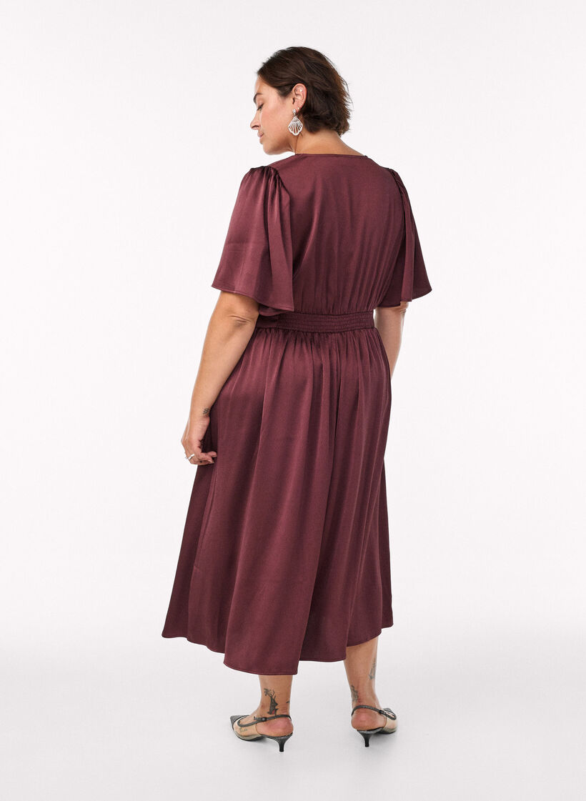 Empire feestjurk in midi lengte, Donker Bordeaux, Model image number 1