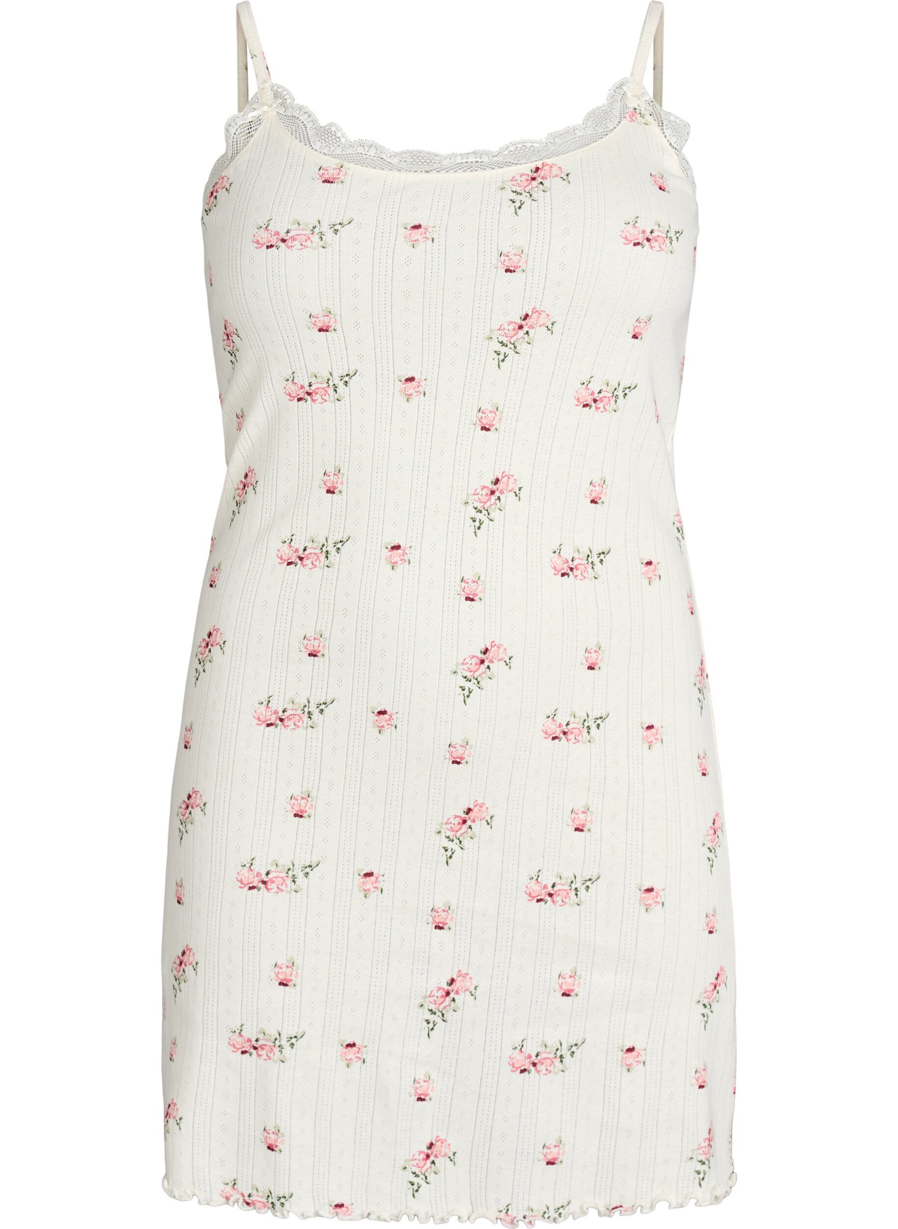 Zizzi Nachthemd met dunne bandjes en een gestructureerd patroon, Vanille, Packshot image number 0