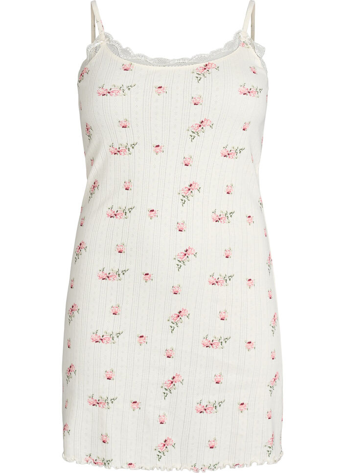 Nachthemd met dunne bandjes en een gestructureerd patroon, Vanille, Packshot image number 0