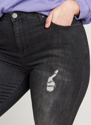 Amy jeans met slijtage details, Grey Denim, Model image number 2