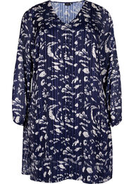 Jurk met lange mouwen V-hals en print, Blue Leaf AOP
