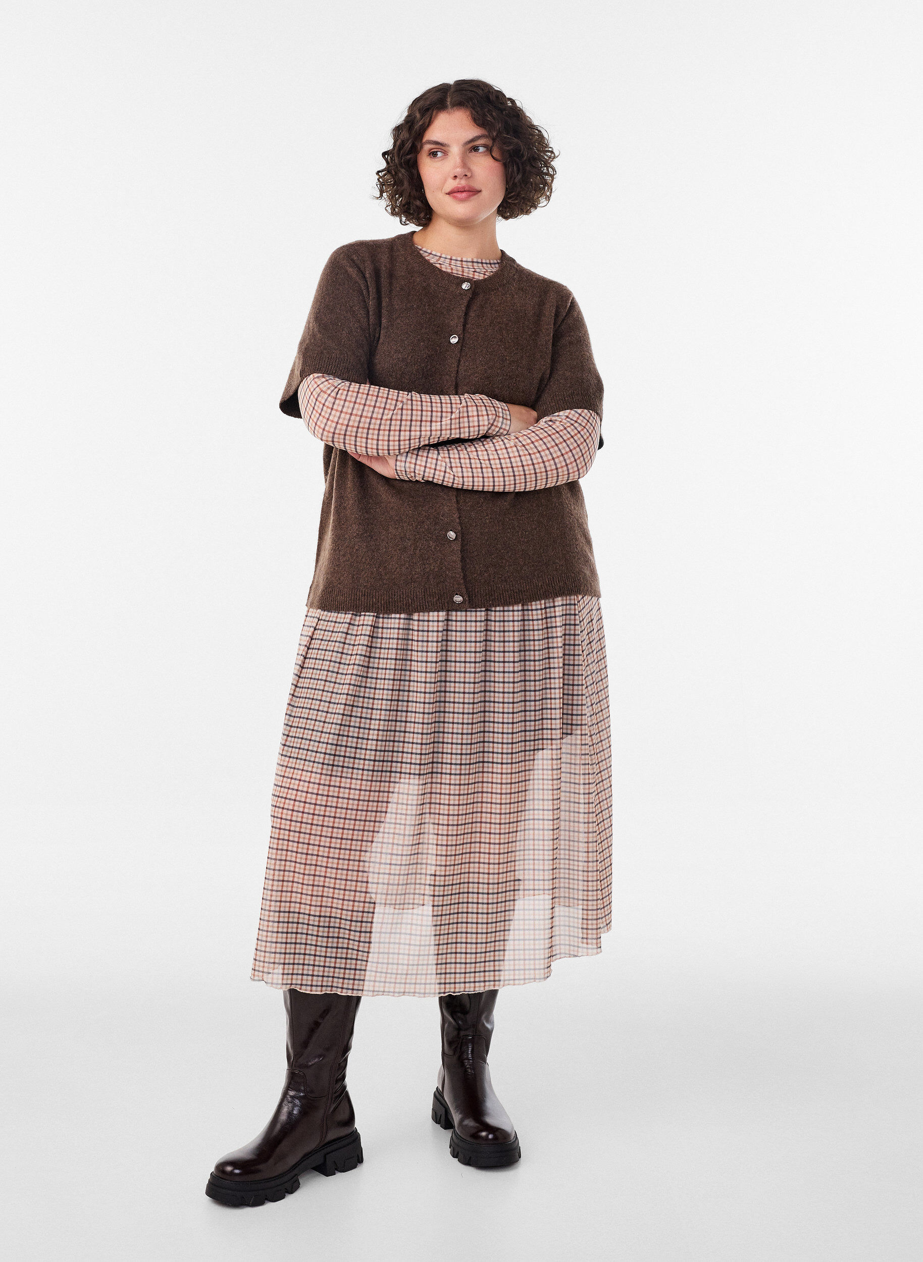 Gecontroleerde mesh midi-rok, Beige, Model