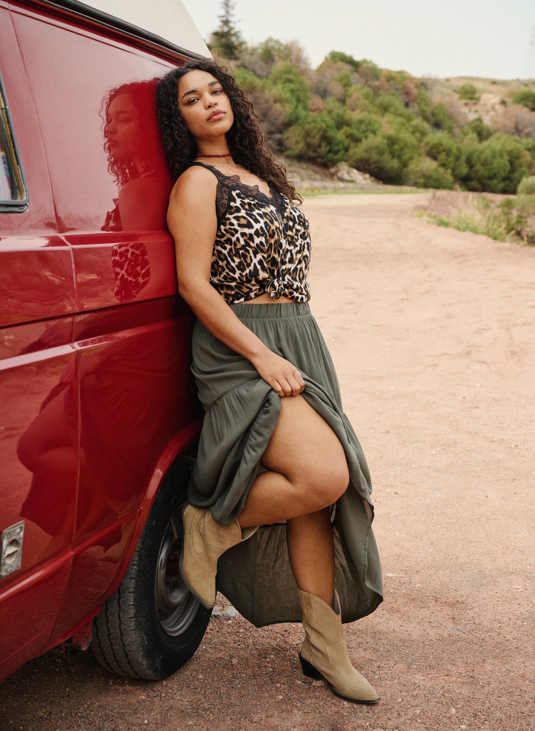 Zizzi Lange rok met elastiek in de taille, Groen, Image image number 0