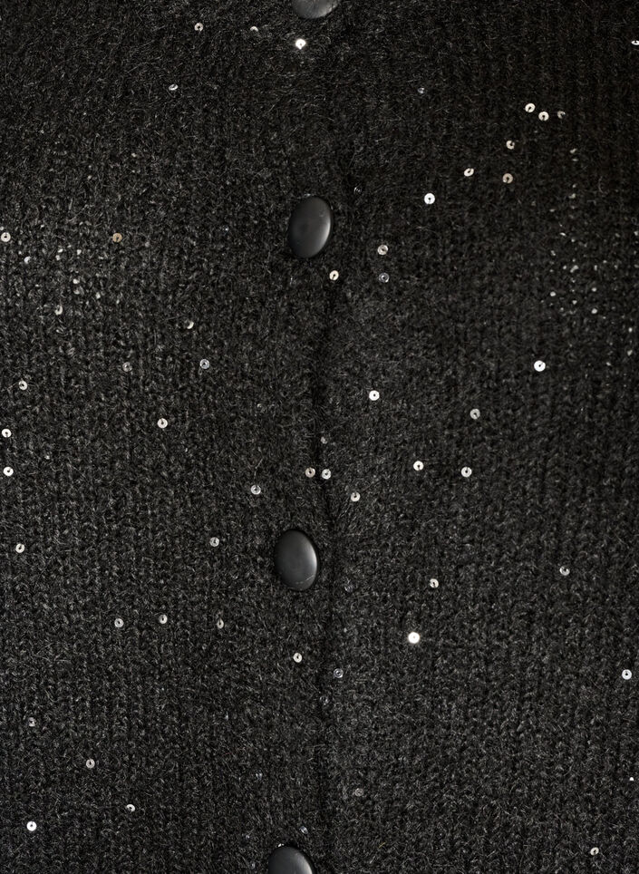 Cardigan met pailletten en knopen, Zwart, Packshot image number 2