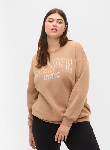 Sweatshirt met sportieve print, Tannin, Model image number 0