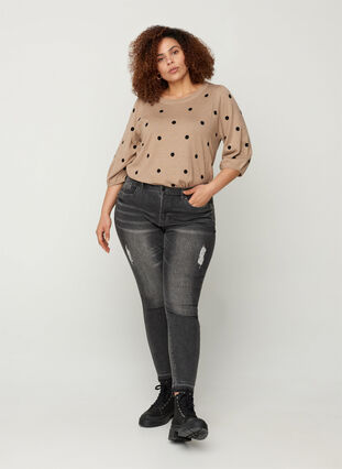 Super slim fit Amy jeans met slijtage, Grey Denim, Model image number 2