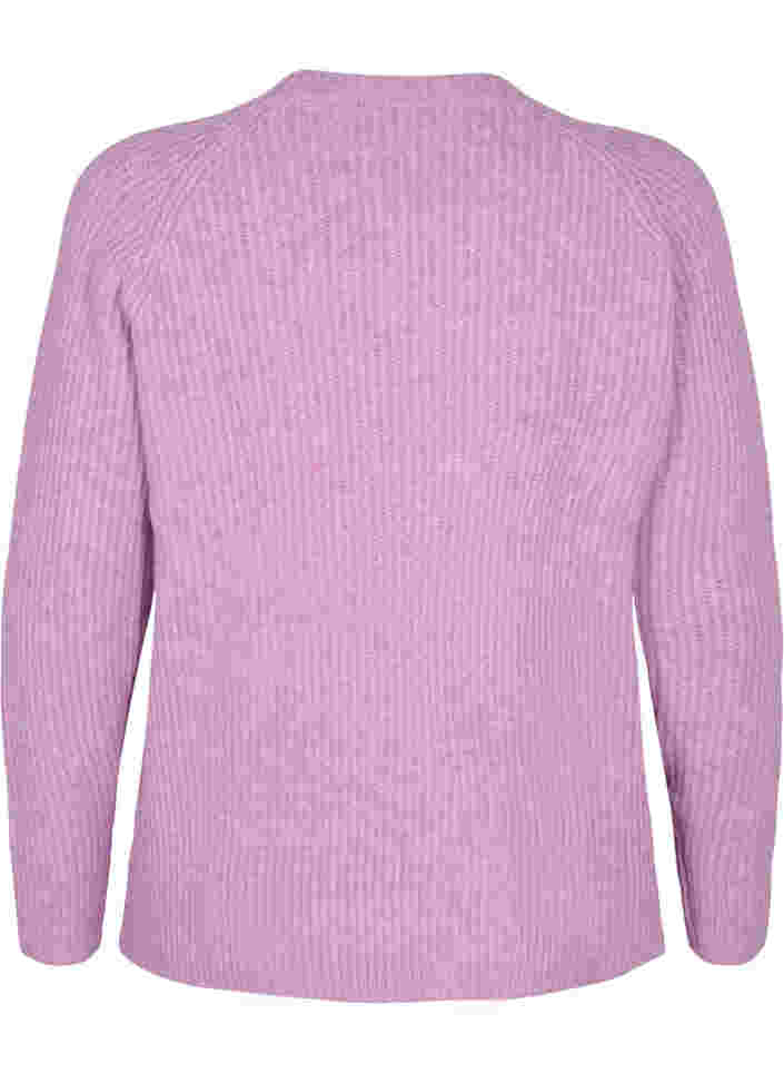 Gemêleerd gebreide trui met parelknopen, Purple Mel., Packshot image number 1