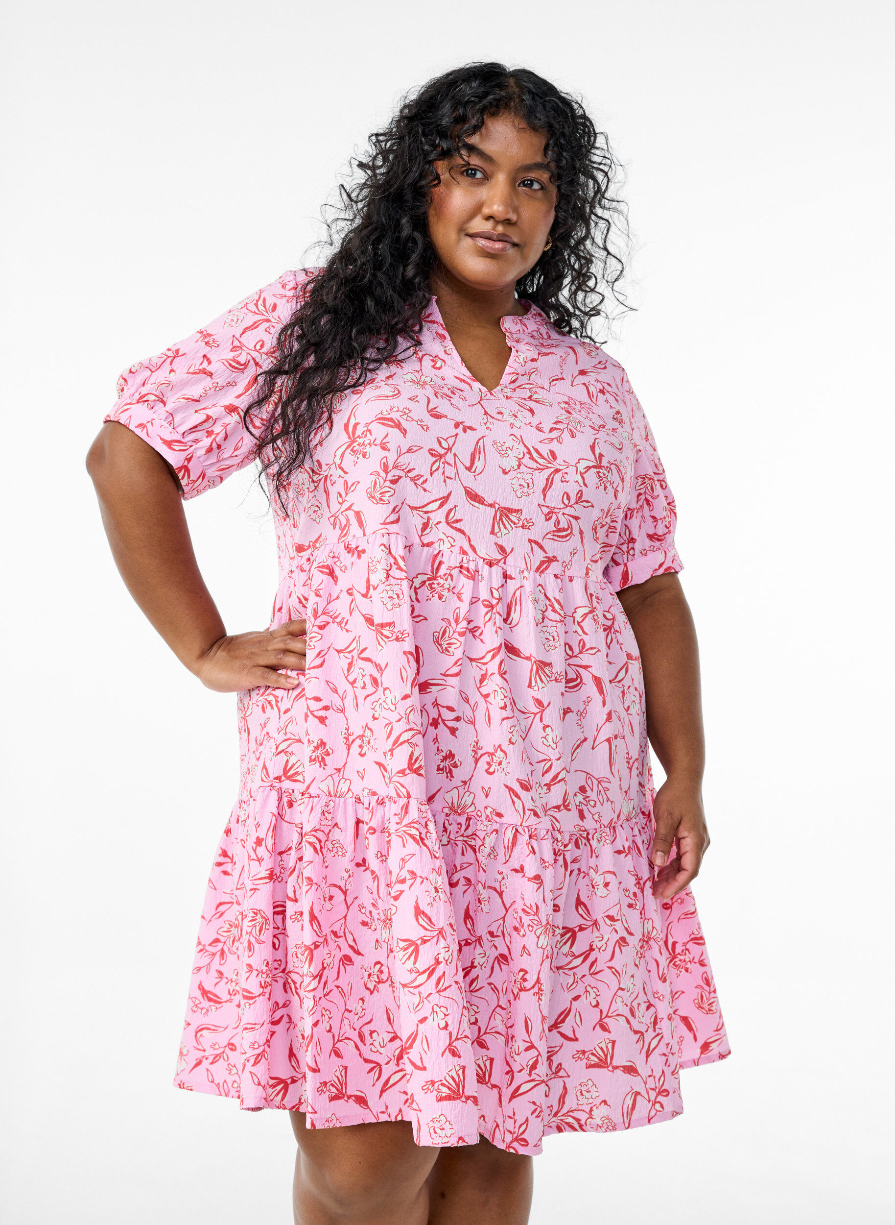 Zizzi FLASH - Korte A-lijn jurk, Paars, Model image number 0