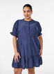 Korte viscose jurk met ruchesdetails, Blauw, Model image number 0