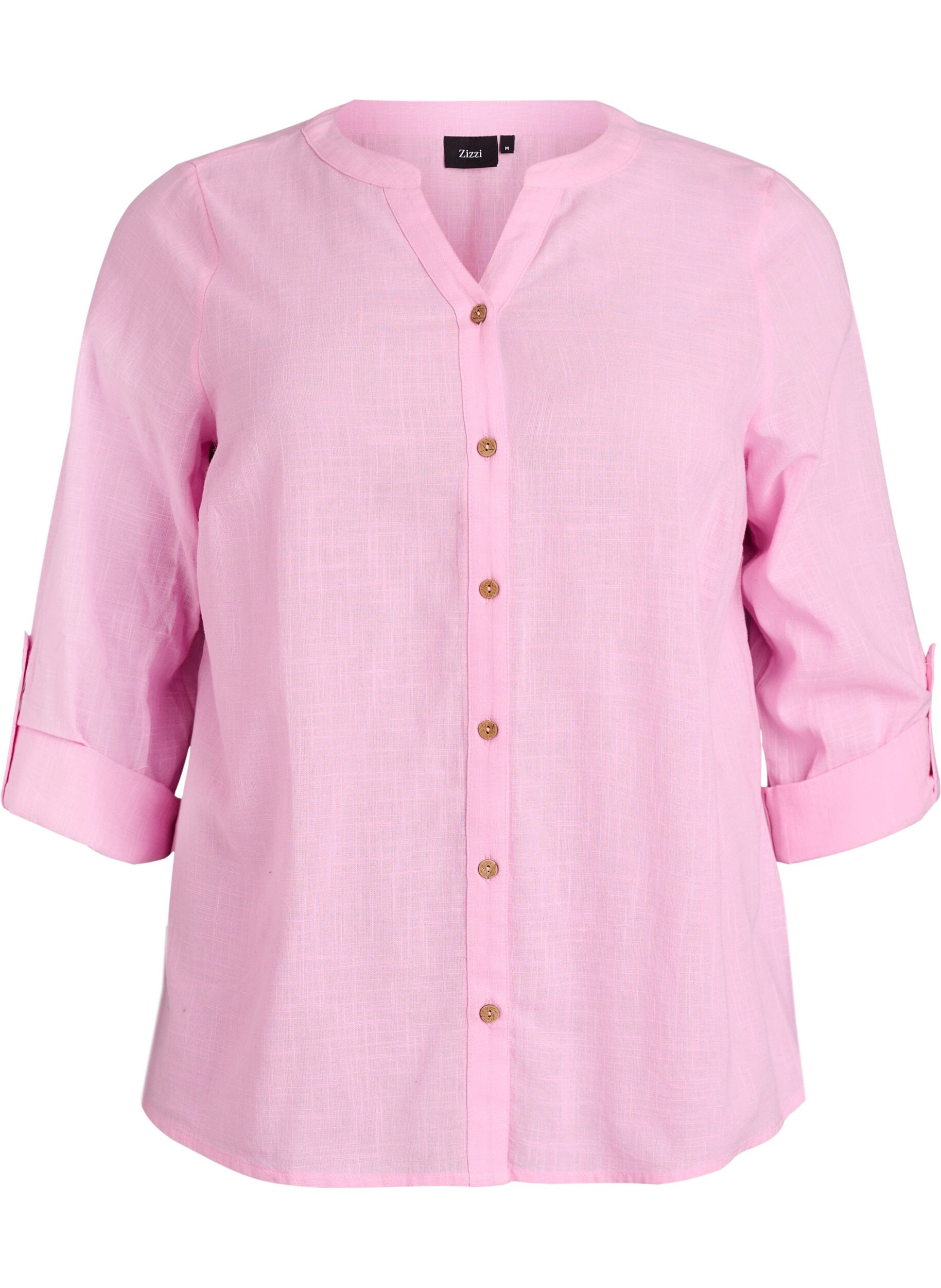 Zizzi Katoenen blouse met V-hals, Roze, Packshot image number 0