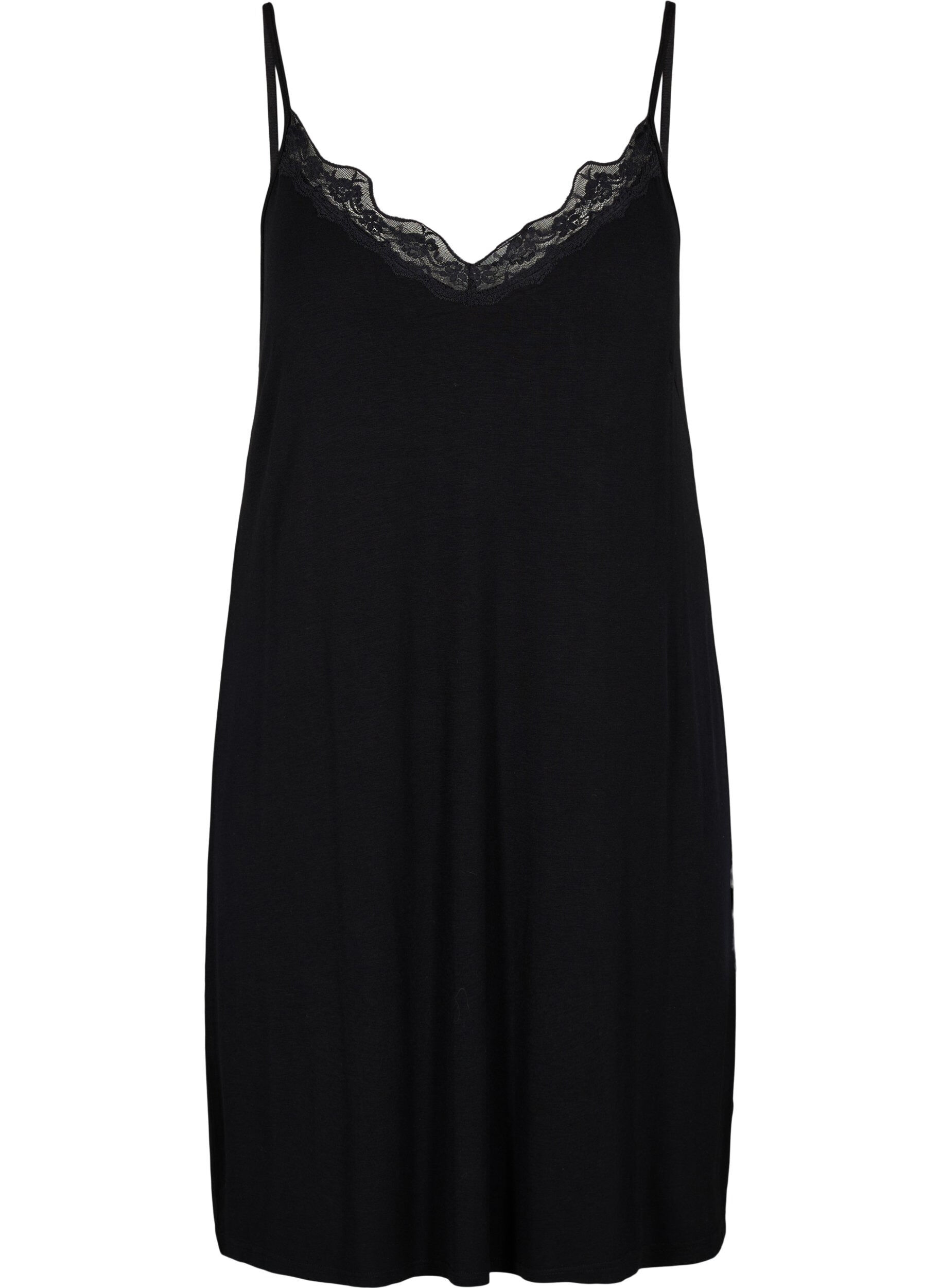 Pyjama jurk met kanten rand in viscose